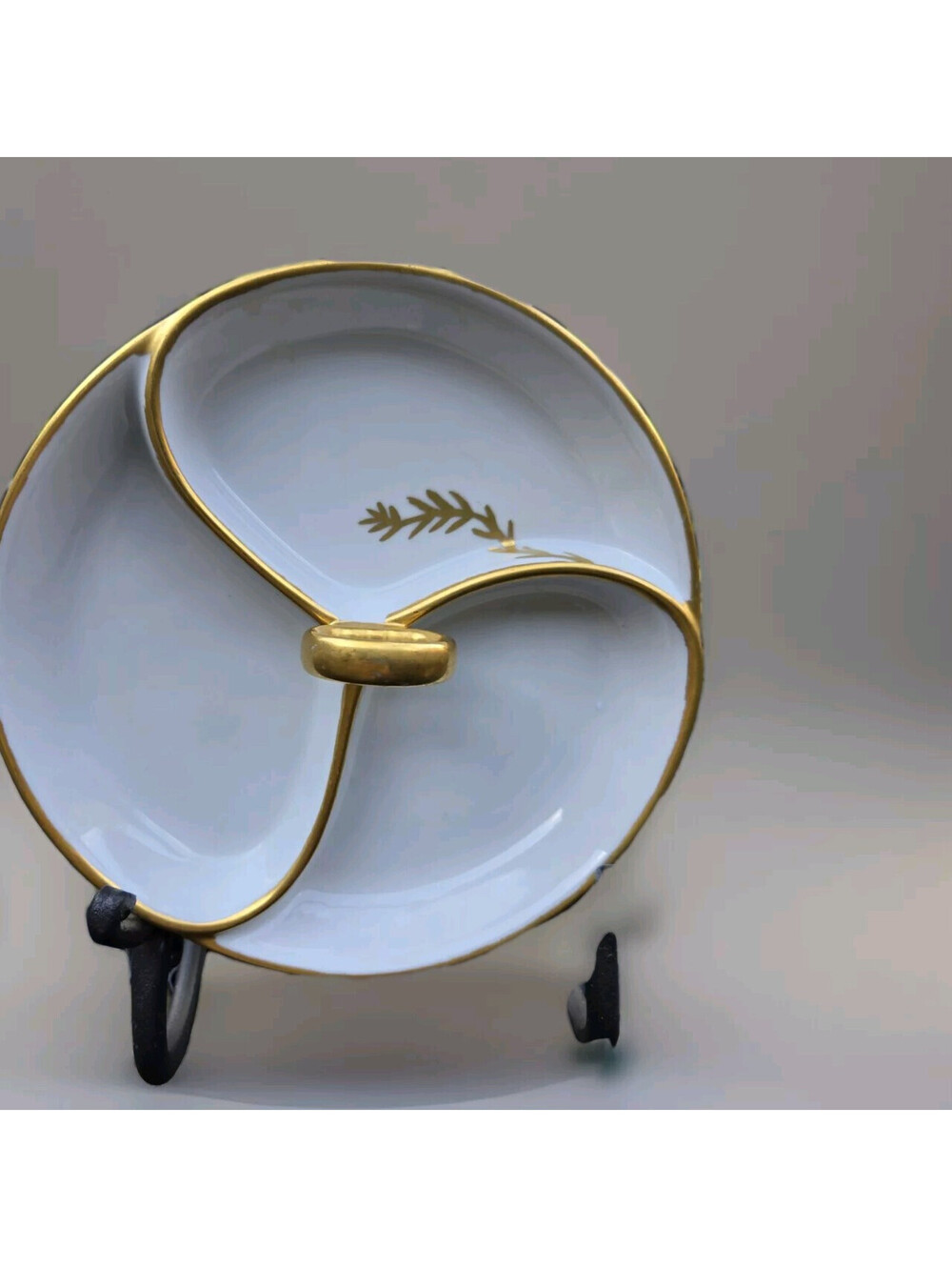 Vintage Anne W Breinin White Germany Porcelain Gold Trim Relish Candy Bowl 7"